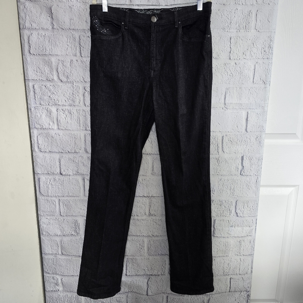 Gloria Vanderbilt Indigo‎ Denim Studded Bedazzled Pocket Straight Leg Jeans 10